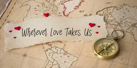 a vintage style map with heart markings, travel plans for couples, married couples and lovers, AI generated