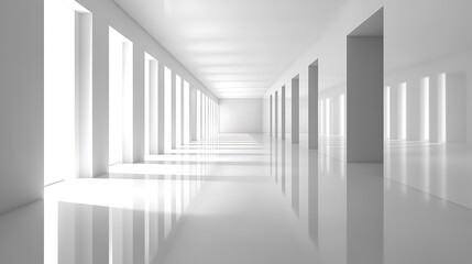 Obraz premium White Corridor With Bright Light And Reflective Floor