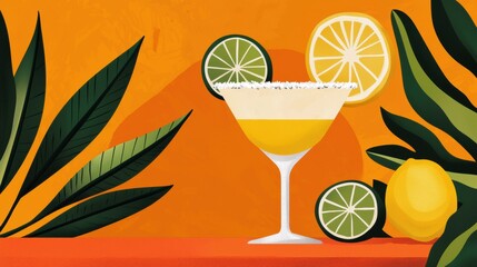 Tropical vibe vibrant margarita cocktail digital art illustration