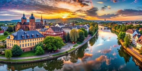Aschaffenburg Pompejanum Urban Exploration AI Photo, Main River Landscape
