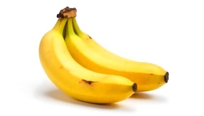 A cluster of three ripe yellow bananas against a clean white background ready to eat