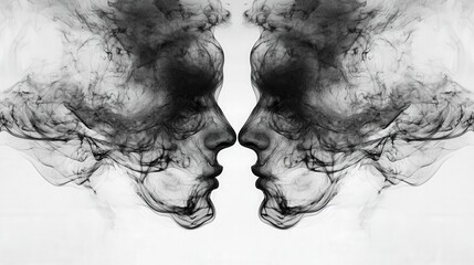 Dual Silhouettes in Smoke Forming Unique Human Faces in Profile
