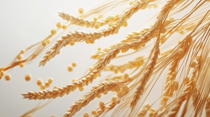 3D realistic wheat stalks and golden grains.