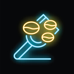 Bright neon sign showing three roasted coffee beans for a modern coffee shop logo