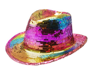 funky disco hat with sequins in vibrant colors, perfect for parties and celebrations. This stylish accessory adds fun touch to any outfit and is ideal for dance events