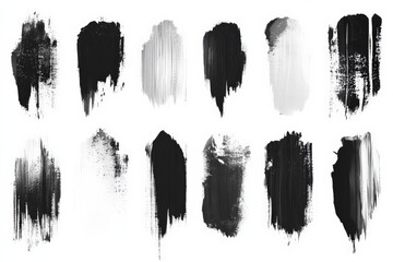 Abstract black and white brush strokes showcasing various textures and patterns for artistic inspiration