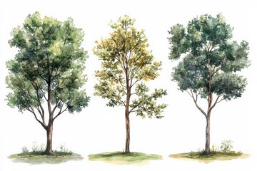 Obraz premium Various types of trees illustrated in distinct stages of growth and seasonal change