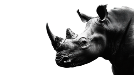 Majestic Rhinoceros Portrait on Black Background Emphasizing Unique Features and Textures of this Endangered Species for Natural World Enthusiasts and Conservation Efforts