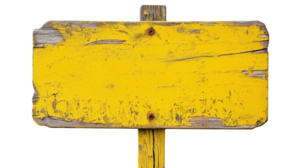 Yellow wooden signboard on transparent background
