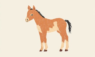 Adorable Hand-Drawn Foal Illustration in Minimal Simple Style, Perfect for Children's Books, Animal-Themed Designs, and Cute Art Projects, 