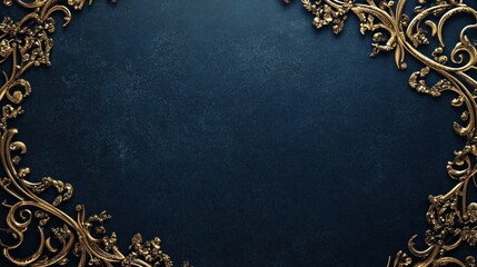 Elegant Gold and Navy Blue Ornate Frame Background