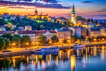 Obraz premium Belgrade Panorama Long Exposure U1 1, Serbia Capital City, Night Photography