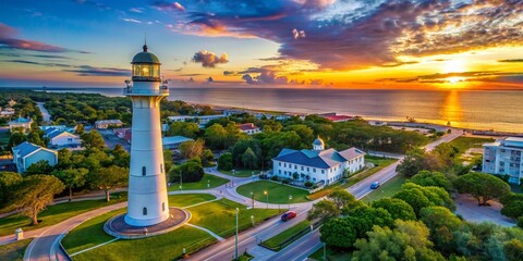 Biloxi Lighthouse Drone Photography 1848, Coastal Scenic, Aerial View