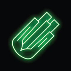 Green neon sign showing a bar chart growing higher on the right on a black background