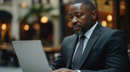 A man works on a laptop