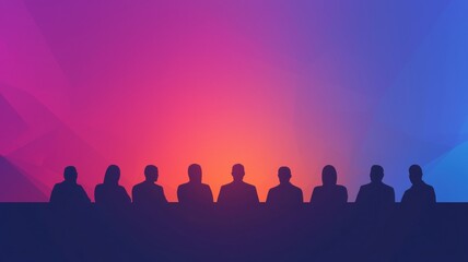 Fototapeta premium Collaborative Teamwork in a Modern Workspace with Vibrant Gradient Background