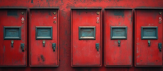 Red utility boxes, wall, urban, grunge, industry