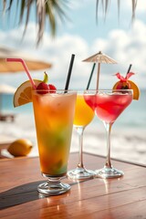 Obraz premium Tropical Beach Cocktails: Vibrant Layers and Sunny Mood