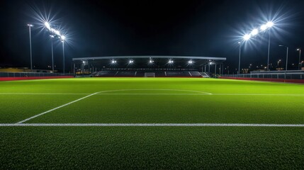Fototapeta premium Night Football Stadium: Illuminated Pitch Under Floodlights