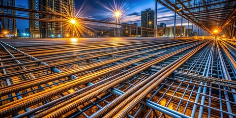 Long Exposure Photography of Reinforcing Steel Bars in Construction Site