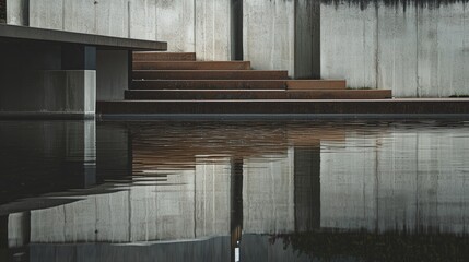 Serenity of Steps Reflected on Calm Water Surface in Modern Design