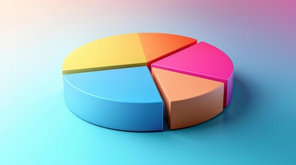 Colorful 3D Pie Chart with Segments on a Soft Gradient Background