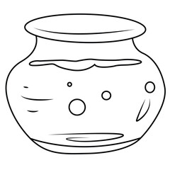 Cute cartoon hand drawn vector empty fish bowl coloring page.