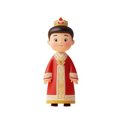 Fototapeta premium A charming illustration of a young boy dressed in traditional attire, smiling happily., isolated on a transparent background.