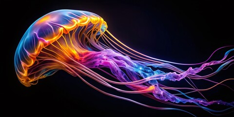 Obraz premium Black Silhouette Jellyfish, Abstract Underwater, AI Art, Dark, Elegant