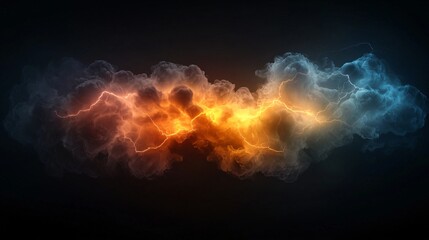 Energy clash, abstract art, dark background, power concept, graphic design