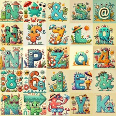 Cartoon Summer season Monsters Lettering Typeface. AI generated illustration