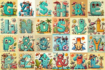 Obraz premium Cartoon Summer season Monsters Lettering Typeface. AI generated illustration