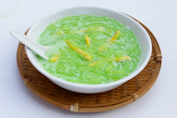 Rice noodles dessert with coconut milk cream