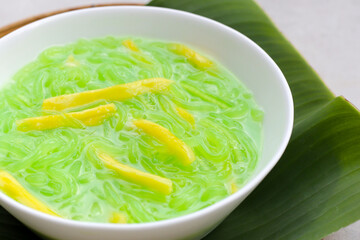 Rice noodles dessert with coconut milk cream