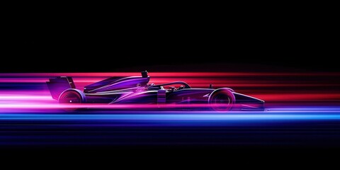 Purple race car is shown in motion