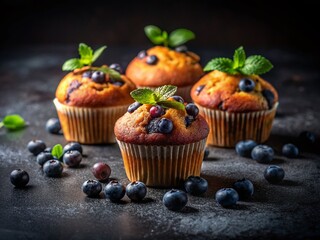 Blueberry Muffins Black Background Architectural Photography