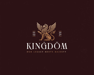 luxury unique majestic king golden winged lion logo for business company