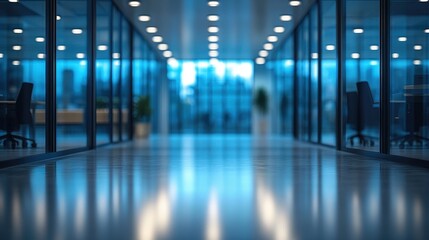 Modern Office Corridor with Blurred Background and Empty Space Enhancing Contemporary Interior Environment with Natural Light and Minimalistic Design
