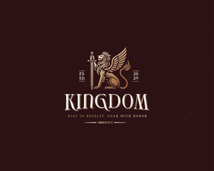 luxury unique majestic king golden winged lion logo for business company