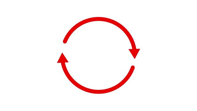 Red refresh,rotation,replay,redo on white background.