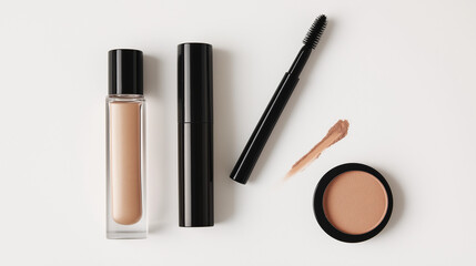 A beige concealer and blush  duo offers seamless coverage and a natural flush, perfect for enhancing complexion with a smooth, radiant finish on white background 