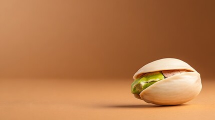 Minimalist Composition of a Single Pistachio on Brown Background