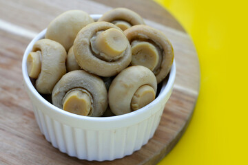 Champignon mushrooms in brine. Canned champignon mushrooms whole