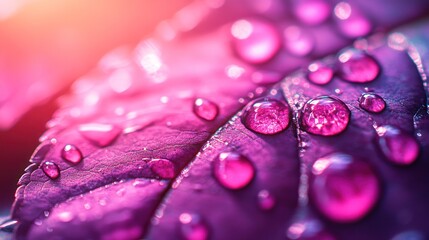 Dew Drops on a Pink Leaf