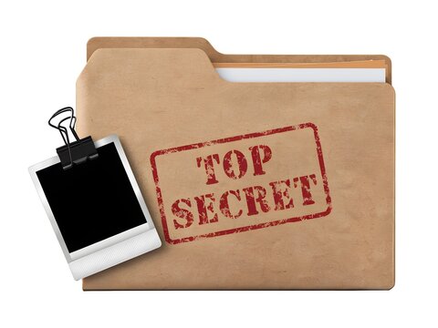 Top Secret Beige Folder with Polaroid - Confidential Documents Concept.