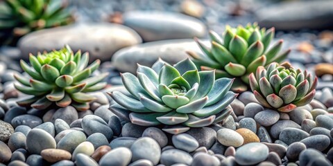 Fototapeta premium Serene stone garden: minimalist design, decorative succulents, simple landscaping, zen rockery.