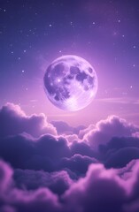 Purple Gradient Moonlit Sky with Clouds and Stars Mobile Wallpaper
