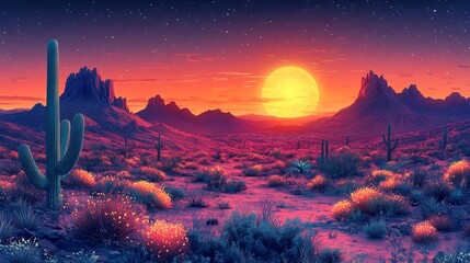 A calming depiction of glowing desert flora