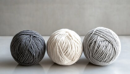 Gray and beige yarn balls for knitting displaying soft textures for craft projects and home decor. Beige and braun colored threads 


