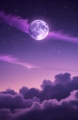 Fototapeta premium Vibrant Purple Moonlit Sky with Clouds and Stars Phone Background 